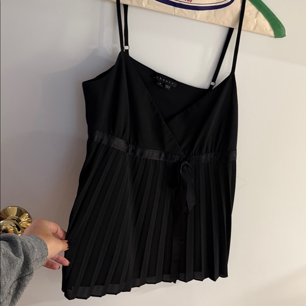 Theory Black Pleated Blouse Top